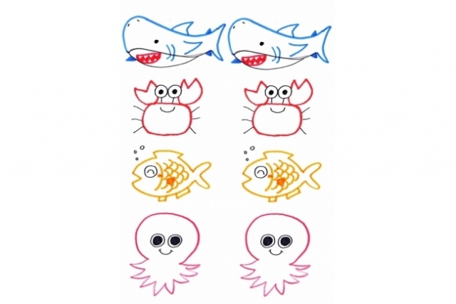うみであそぼう（カニ・さかな・タコ・サメイラスト）【無料ダウンロード】